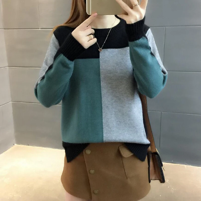 Women's sweater spring Fashion Patchwork Sweaters Ladies Blended Ladies Contrast Color Loose Pullovers knitwear Knitted Tops S09
Women's sweater spring Fashion Patchwork Sweaters Ladies Blended Ladies Contrast Color Loose Pullovers knitwear Knitted Tops S09