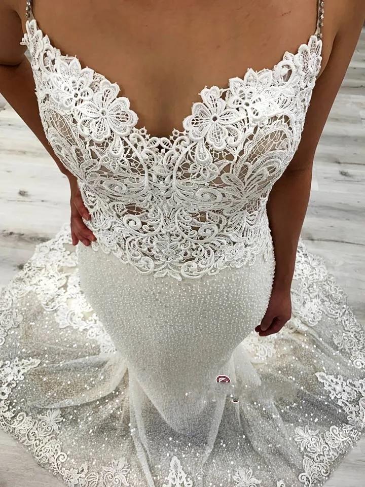 Stunning Beautiful Mermaid Wedding Dresess Spaghetti Strap Sexy Backless Lace Tulle Bride Dress robe mariage 2019
Stunning Beautiful Mermaid Wedding Dresess Spaghetti Strap Sexy Backless Lace Tulle Bride Dress robe mariage 2019