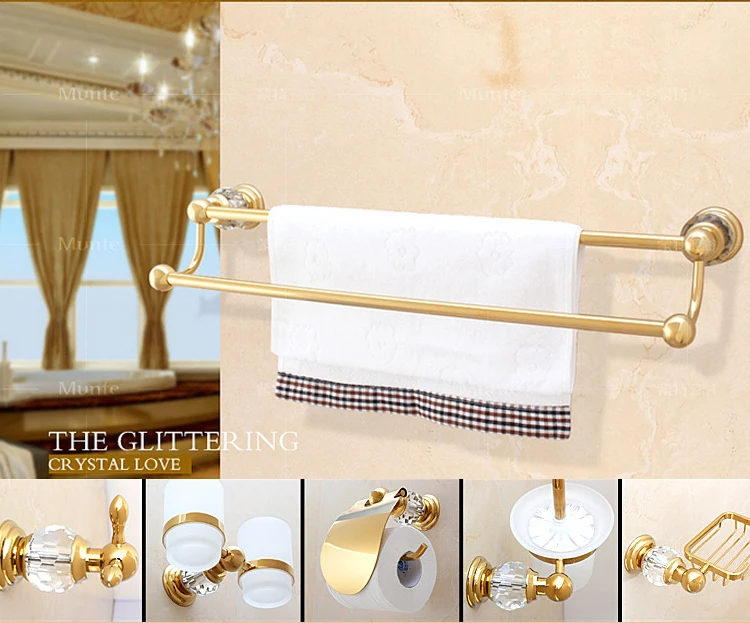 Luxury Crystal Decoration Gold Bathroom Hardware Hanger Set Towel Bar Hook Soap Paper Holder Brush Cup Sanitary Discount Package
Luxury Crystal Decoration Gold Bathroom Hardware Hanger Set Towel Bar Hook Soap Paper Holder Brush Cup Sanitary Discount Package