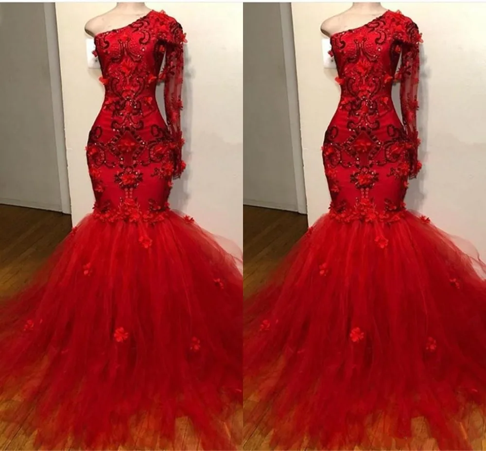 Elegant Red Prom Dresses One Shoulder Long Sleeves Mermaid Evening Gowns 2020 Lace Appliques Beads Special Occasion Dress
Elegant Red Prom Dresses One Shoulder Long Sleeves Mermaid Evening Gowns 2020 Lace Appliques Beads Special Occasion Dress