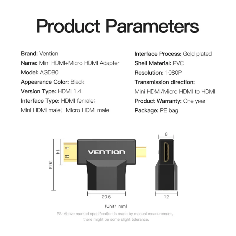 Vention Mini HDMI/Micro HDMI к адаптер конвертер 2 в 1 3D 1080P папа женскому для ТВ монитора