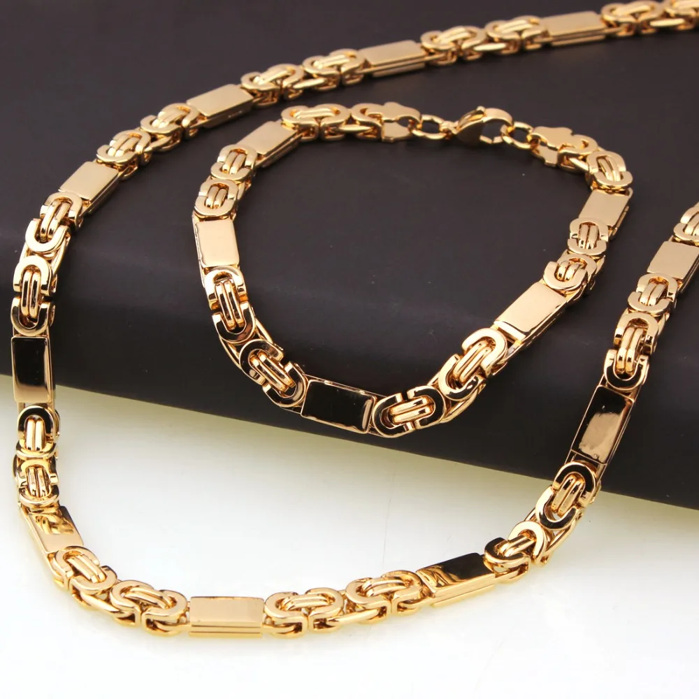 6MM Fashion Gift 316L Stainless Steel Gold Tone Hot Byzantine Flat Chain Men's Unisexs Necklace 22"&Bracelet 8.66" Jewelry Sets
6MM Fashion Gift 316L Stainless Steel Gold Tone Hot Byzantine Flat Chain Men's Unisexs Necklace 22"&Bracelet 8.66" Jewelry Sets