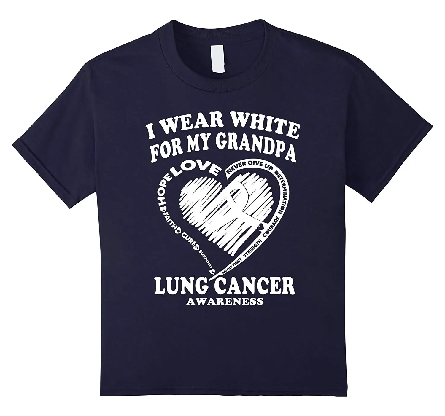 Lung Cancer Awareness T Shirt - I Wear White For My Grandpa Short Sleeve Round Neck T-Shirt Promotion