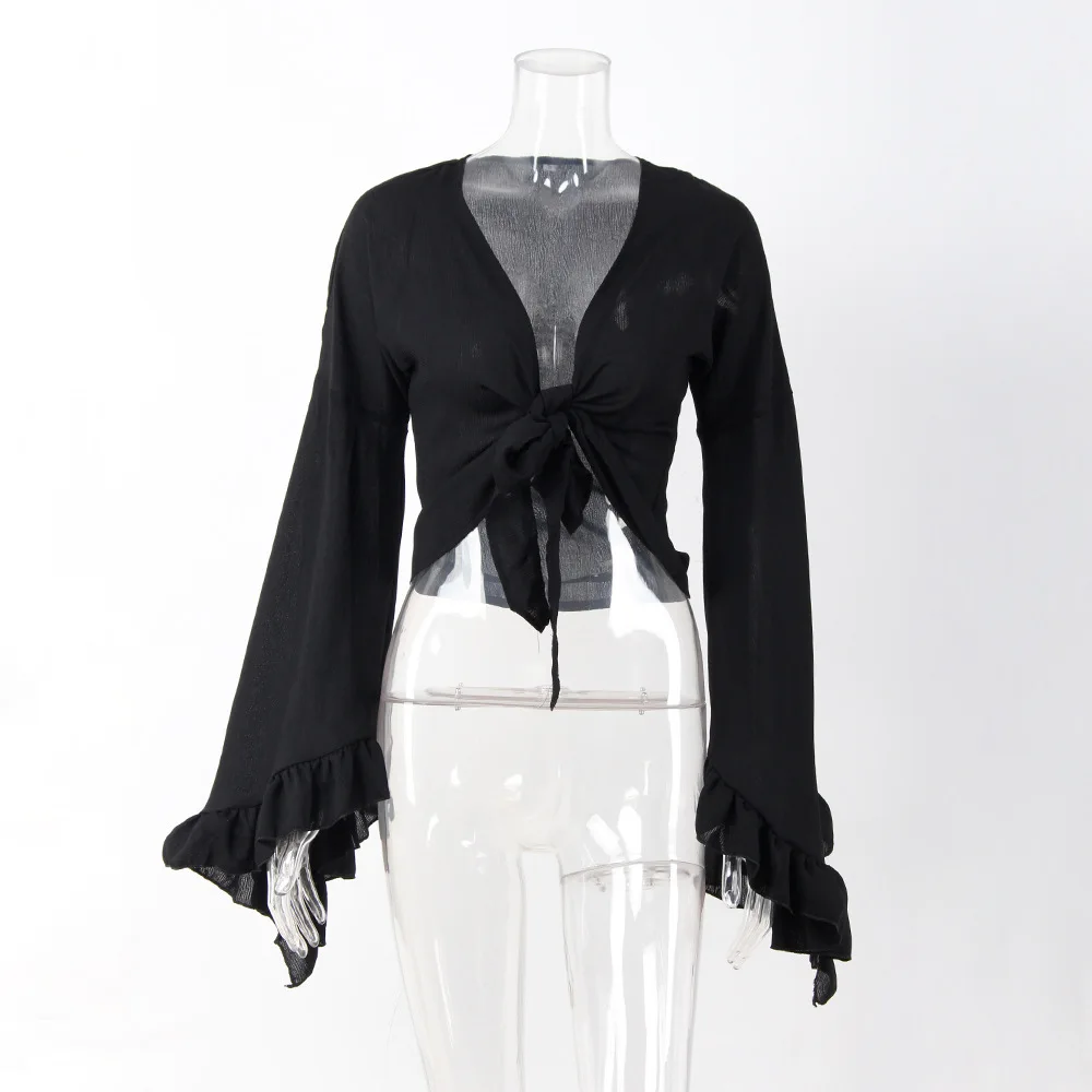 Bell Sleeve Front Bow Tie Waist Women Blouse Nice Vogue Wrap Blouse Shirt Fashion Pink Black Flared Sleeve Boho Chic Blusas
Bell Sleeve Front Bow Tie Waist Women Blouse Nice Vogue Wrap Blouse Shirt Fashion Pink Black Flared Sleeve Boho Chic Blusas