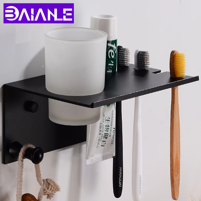 Black Toothbrush Holder Cup Tumbler Holder Wall Mounted Bathroom Shelves with Hook Space Aluminum Toothbrush Holder Set Creative
Black Toothbrush Holder Cup Tumbler Holder Wall Mounted Bathroom Shelves with Hook Space Aluminum Toothbrush Holder Set Creative