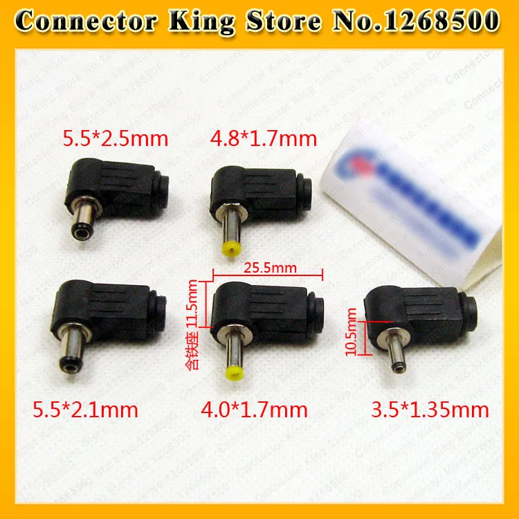 DC Power Male Plug Right Angle Connector 5.5*2.5/2.1 4.8/4.0*1.7 3.5*1.35 2.5*0.7 90-degree Adapter Plastic Solder type DIY
DC Power Male Plug Right Angle Connector 5.5*2.5/2.1 4.8/4.0*1.7 3.5*1.35 2.5*0.7 90-degree Adapter Plastic Solder type DIY