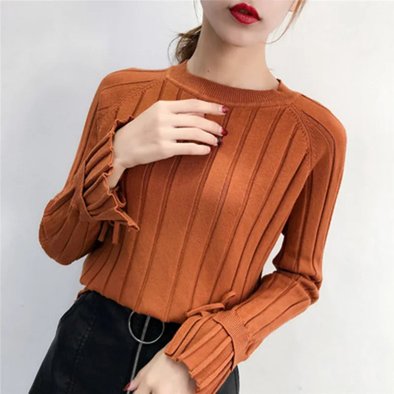 2019 Autumn winter new Korean version Solid color women's Round neck sweater fashion Loose trumpet sleeve pullover sweater ZX246
2019 Autumn winter new Korean version Solid color women's Round neck sweater fashion Loose trumpet sleeve pullover sweater ZX246