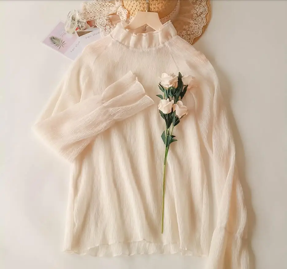 Lace Collar Pleated Chiffon Shirt Female 2018 Autumn New Fashion Fresh Flare Sleeve Mesh Blouse Lace Harajuku Women Blouse Top
Lace Collar Pleated Chiffon Shirt Female 2018 Autumn New Fashion Fresh Flare Sleeve Mesh Blouse Lace Harajuku Women Blouse Top