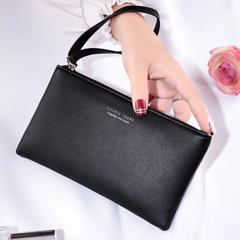 

2020 Fashion Women PU Leather Purse Wristlet Zipper Wallet Handbag Envelope Phone Key Case Clutches for Women Coin Purses