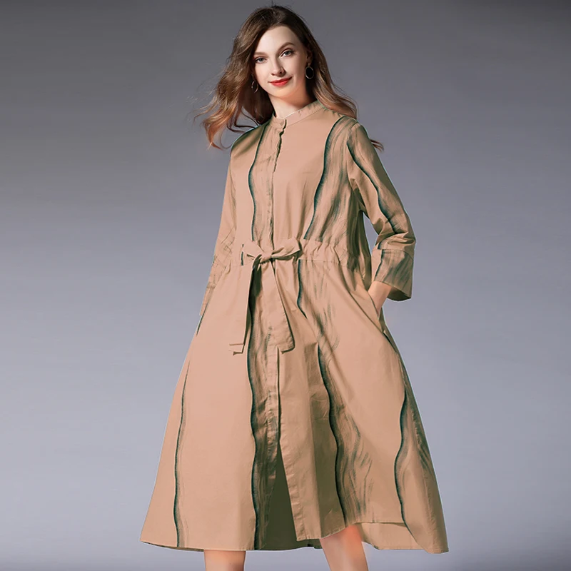 Large size casual fashion striped print loose dresses women long sleeve Elegant dress high waist long dress Spring new oversize
Large size casual fashion striped print loose dresses women long sleeve Elegant dress high waist long dress Spring new oversize