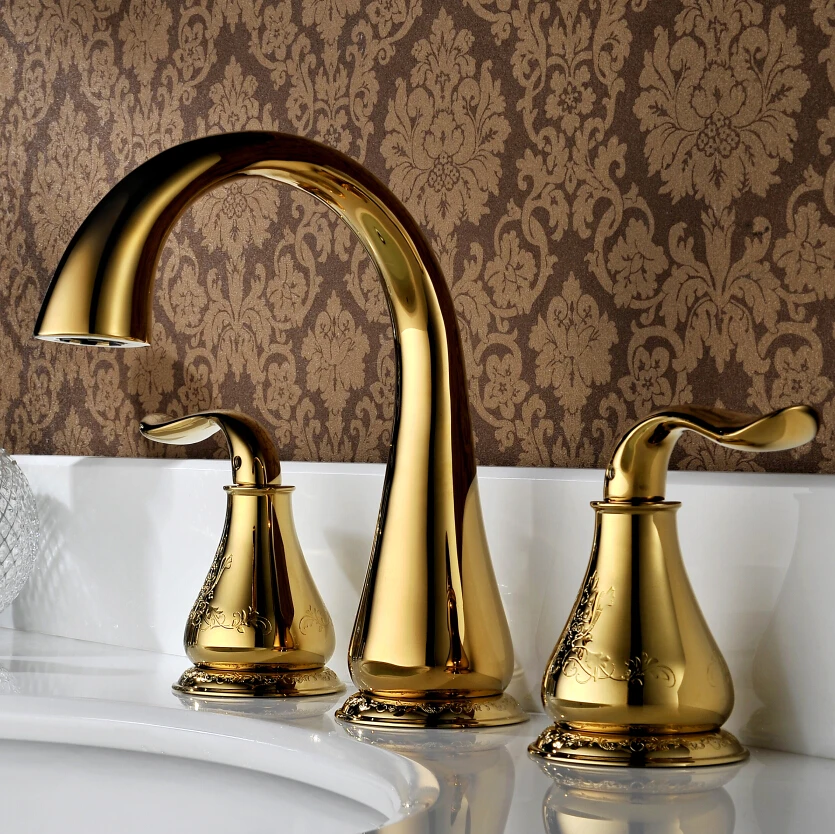 Full copper imitation of European classical double three-hole split hot and cold taps basin carved gold-plated factory outlets
Full copper imitation of European classical double three-hole split hot and cold taps basin carved gold-plated factory outlets