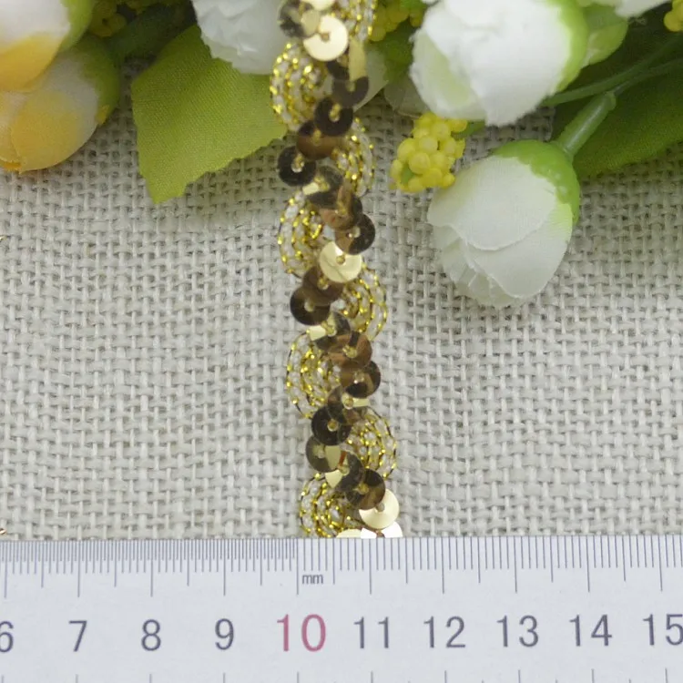 50Meters 15mm DIY Gold Sequin Ribbon Trim Fabric For Latin Dance Dress Costume Decoration Sewing Paillette Laser Lace Accessory
50Meters 15mm DIY Gold Sequin Ribbon Trim Fabric For Latin Dance Dress Costume Decoration Sewing Paillette Laser Lace Accessory