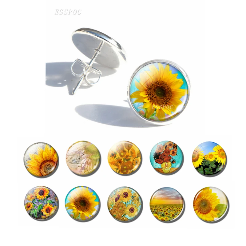 Women Fashion Sunflower Simple Style Stud Earrings Vintage Glass Cabochon Jewelry Findings Van Gogh Flower Earings Gifts
Women Fashion Sunflower Simple Style Stud Earrings Vintage Glass Cabochon Jewelry Findings Van Gogh Flower Earings Gifts