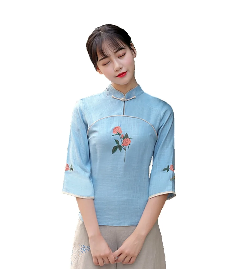 Shanghai Story flower embroidery traditional chinese top Half Sleeve cheongsam top traditional Chinese Linen Top Linen blouse
Shanghai Story flower embroidery traditional chinese top Half Sleeve cheongsam top traditional Chinese Linen Top Linen blouse