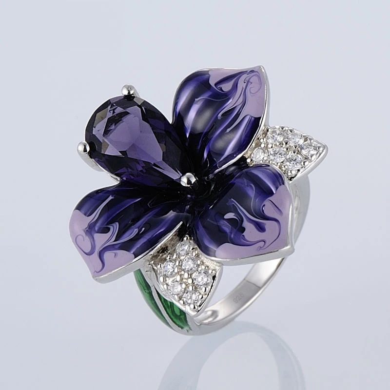 Buyee Solid 925 Sterling Silver Finger Ring Gorgeous Purple Enamel Flower & Big Crystal Stone Ring Women Fashion Wedding Jewelry
Buyee Solid 925 Sterling Silver Finger Ring Gorgeous Purple Enamel Flower & Big Crystal Stone Ring Women Fashion Wedding Jewelry