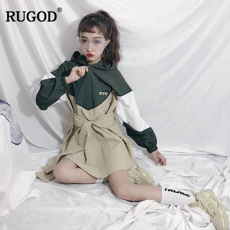 RUGOD 2018 Модный женский o-образный вырез пальто с поясом капюшоном тонкий твердый 3D