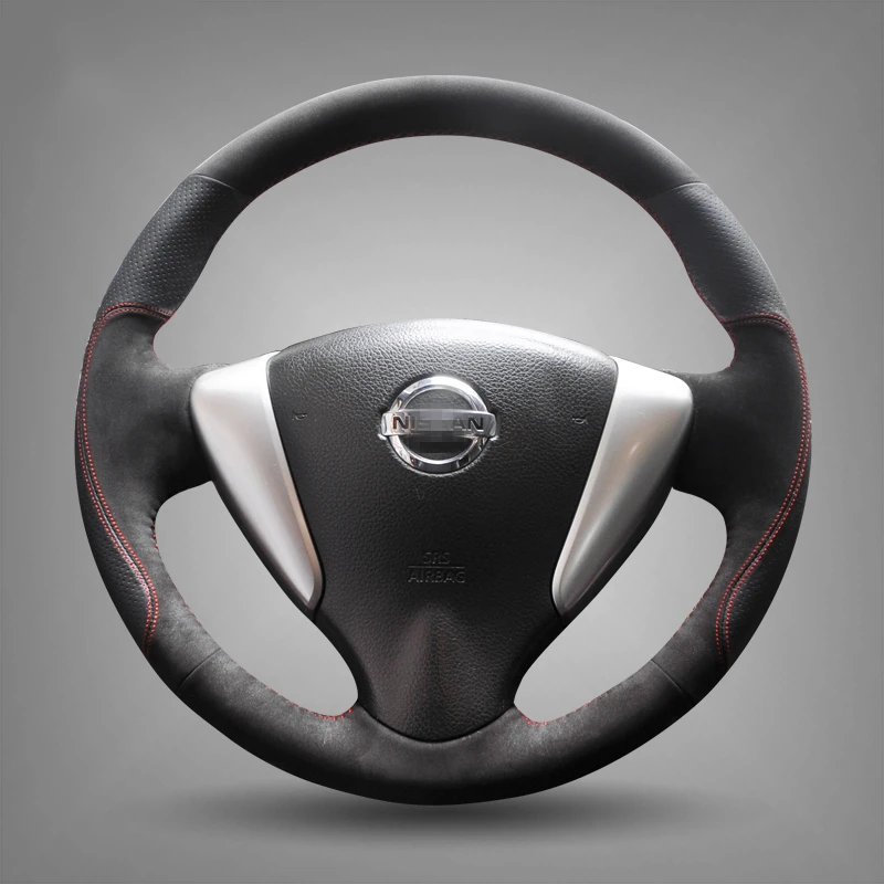 Hand Sew Black Leather Black Suede Steering Wheel Cover for Nissan Tiida Sylphy Sentra 2014 Note
Hand Sew Black Leather Black Suede Steering Wheel Cover for Nissan Tiida Sylphy Sentra 2014 Note