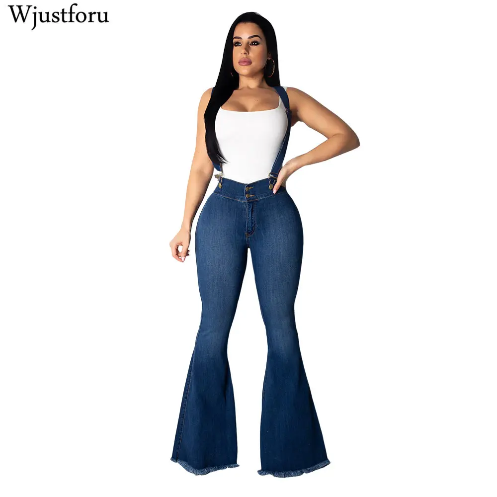 Wjustforu лето Flare Джинсовые комбинезоны Для женщин Bodycon Повседневные джинсы