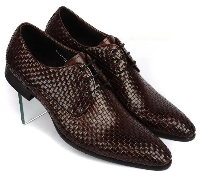 Вязаные кожаные мужские модные деловые туфли Итальянские ботинки-оксфорды Дерби
