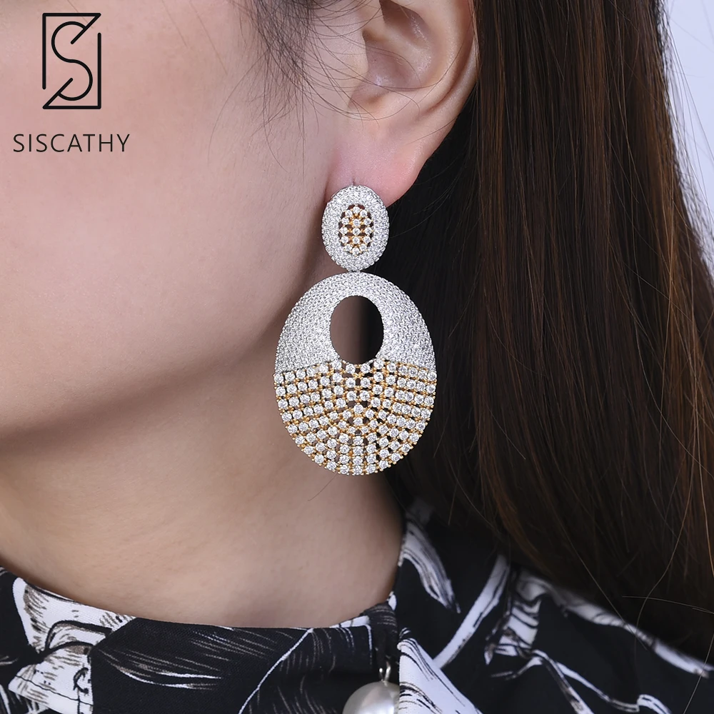 SISCATHY Fashion Geomteric Big Women Earrings Full AAA Cubic Zirconia Nigerian Bridal Wedding Engagement Drop Dangle Earrings
SISCATHY Fashion Geomteric Big Women Earrings Full AAA Cubic Zirconia Nigerian Bridal Wedding Engagement Drop Dangle Earrings