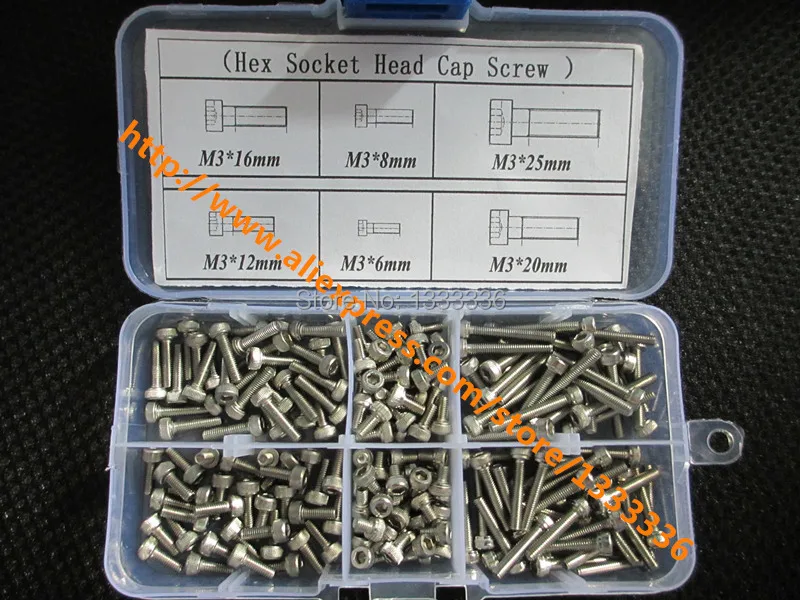180pcs/set M3 Series Hex Socket Head Cap Screw Stainless Steel Bolts Accessories Kits M3X6/8/12/16/20/25mm
180pcs/set M3 Series Hex Socket Head Cap Screw Stainless Steel Bolts Accessories Kits M3X6/8/12/16/20/25mm