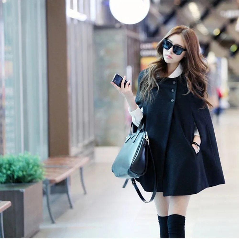 Women Winter Batwing Poncho Single-breasted Woolen Coats Casual Loose Overcoat Hooded Collar Long Sleeve Cloak Coat Capes Jacket
Women Winter Batwing Poncho Single-breasted Woolen Coats Casual Loose Overcoat Hooded Collar Long Sleeve Cloak Coat Capes Jacket