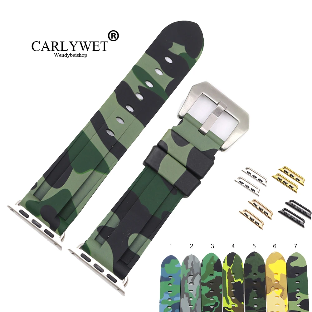 

CARLYWET 38 40 42 44mm Camo Yellow Black Green Pure Silicone Rubber Replacement Wrist Watchband Strap For Iwatch Series 4/3/2/1
