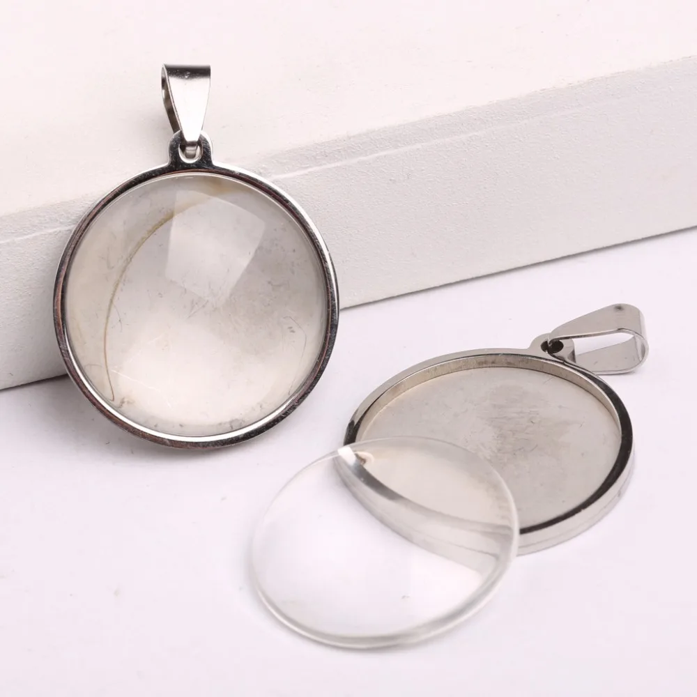 

reidgaller 2pcs stainless steel cabochon settings 25mm blank pendant base trays diy jewelry bezels with clear glass cabochons