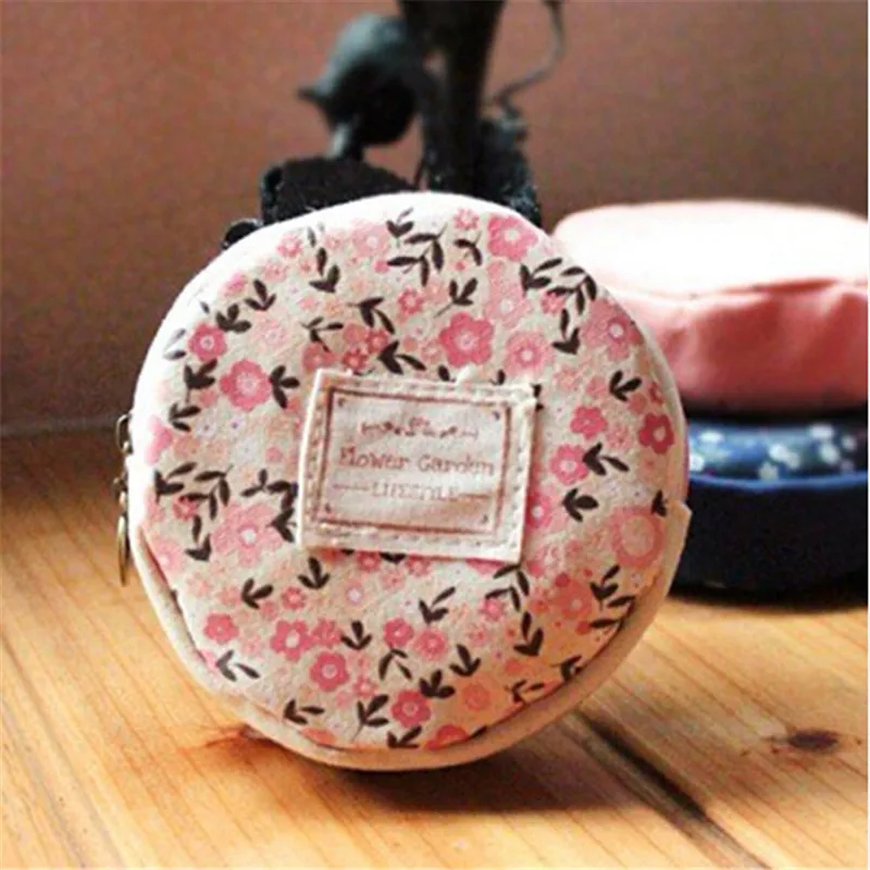 Girls Cute Flower Pattern Small Coin Purse Round Cotton Headphone Package Pouch Zipper Bag Wallet Card Key Money | Багаж и сумки