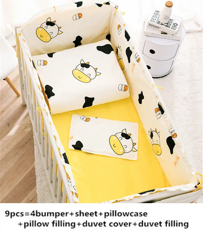 

6/9PCS Cartoon Cot Bedding Set for Boys cama bebe Baby Bedding Kit Boy Crib Set 100% Cotton, whole set 120*60/120*70cm