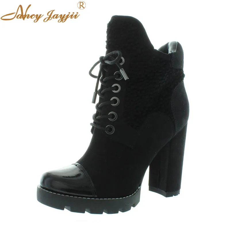 Women shoes Adult Ladies Black boots Zipper Super High Square heel Ankle Strap Round Toe Cross-Tied Fashion Elegant Mature 2019
Women shoes Adult Ladies Black boots Zipper Super High Square heel Ankle Strap Round Toe Cross-Tied Fashion Elegant Mature 2019