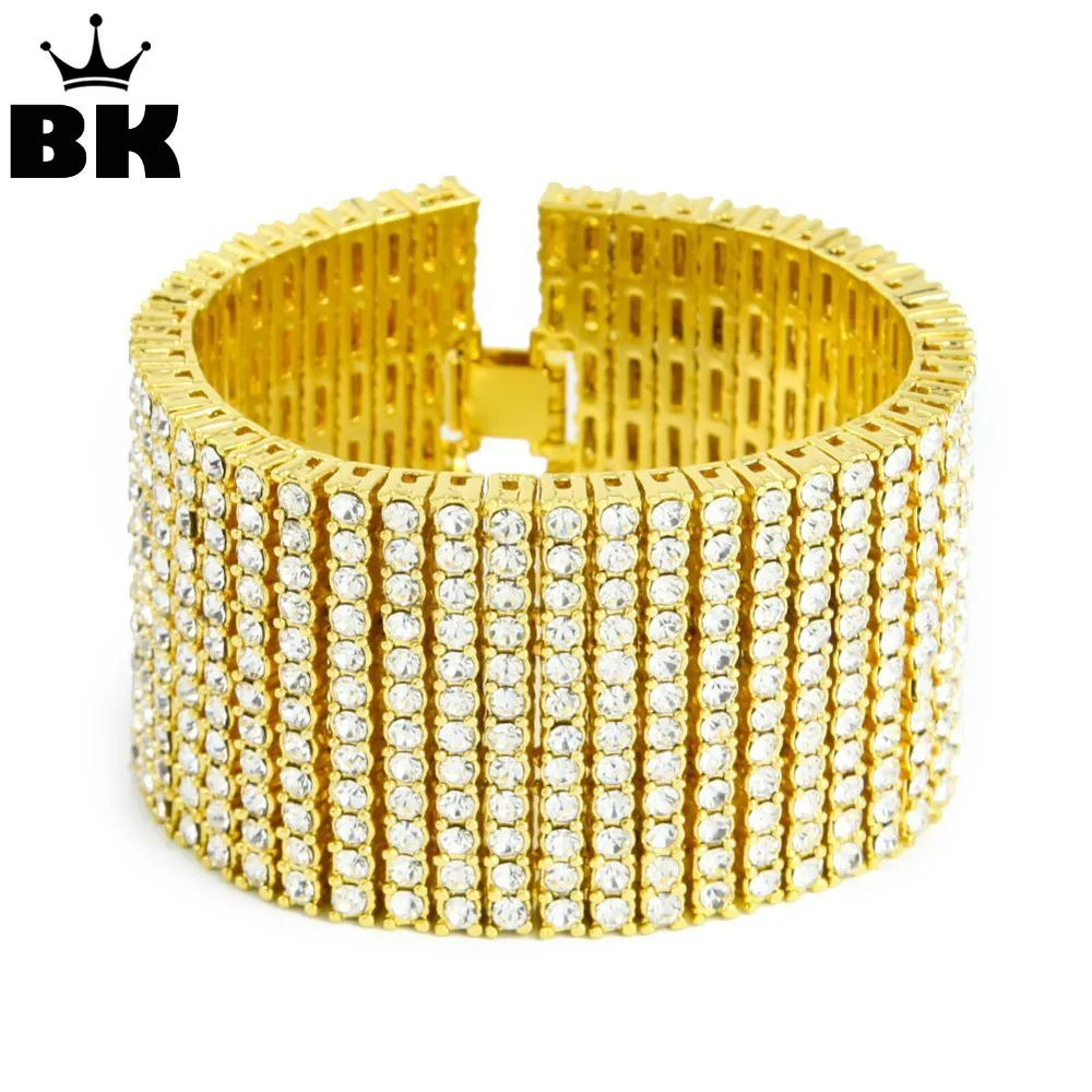Men Iced Out Gold Finish 12 Row Crystal Tennis Hip Hop Bracelet Fashion 2018 New Arrival Punk Rock Style Jewelry | Украшения и