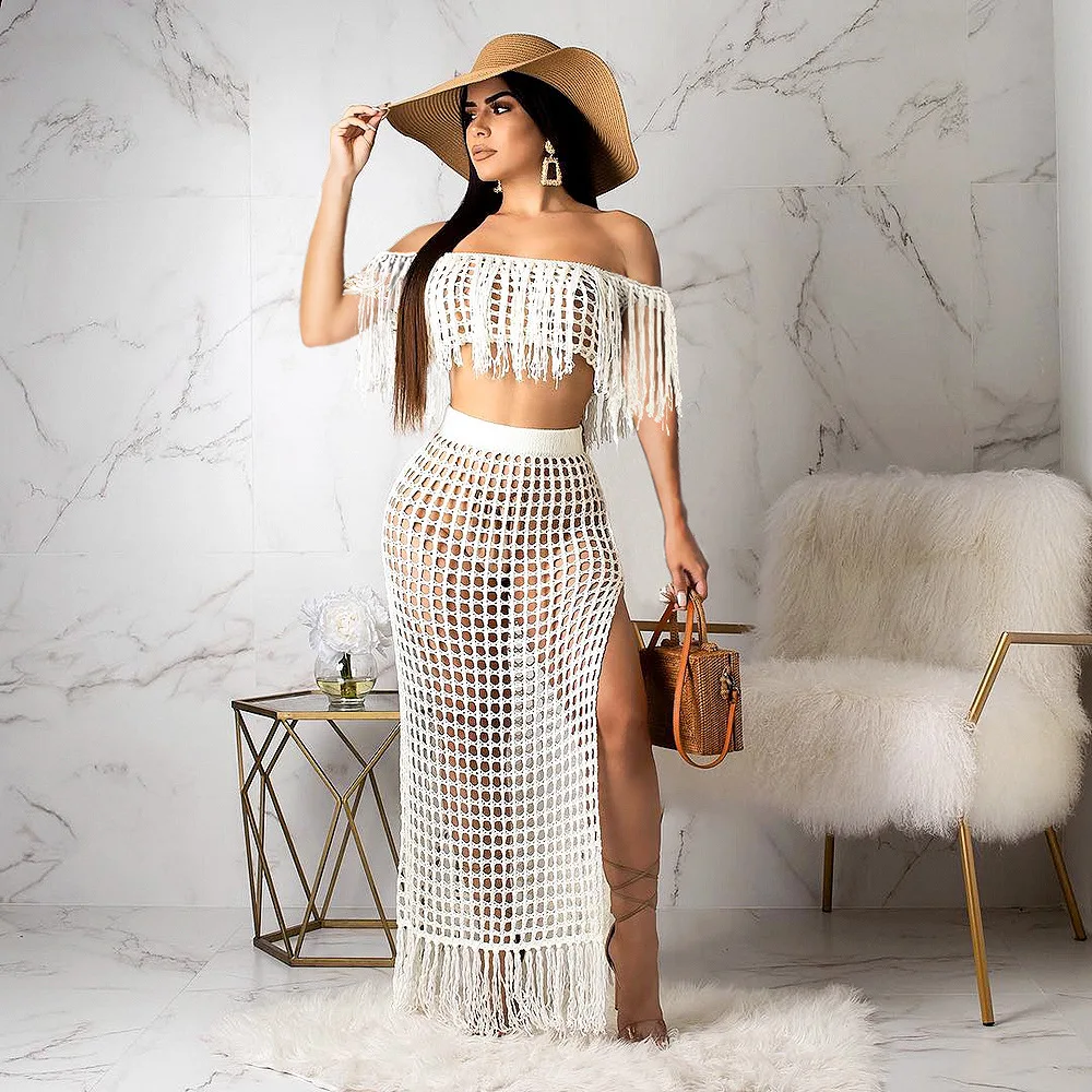 New Arrival Sweet Elegant Slash Neck Hole Crop Top Split Skirt Hollow Out Tassel Women Dress Suit Women Tow Piece Suits
New Arrival Sweet Elegant Slash Neck Hole Crop Top Split Skirt Hollow Out Tassel Women Dress Suit Women Tow Piece Suits