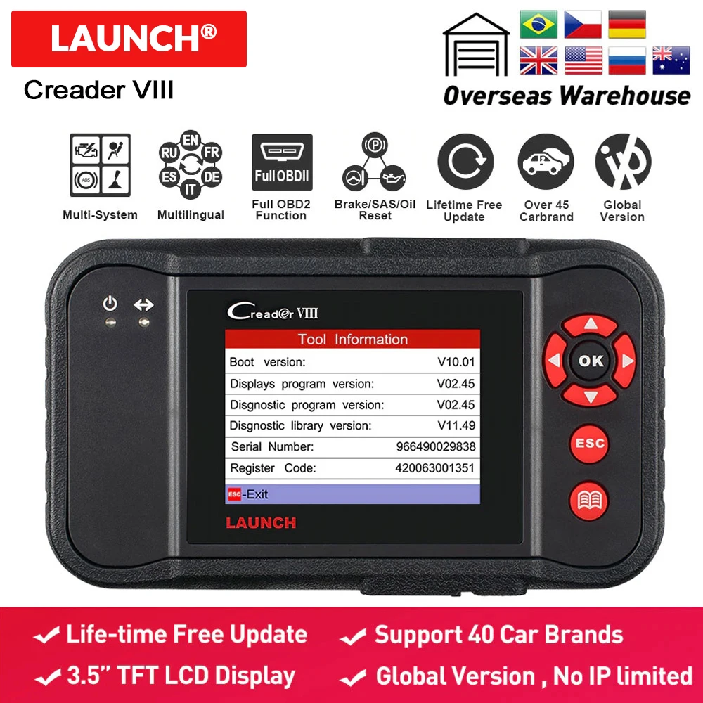 Считыватель кодов LAUNCH X431 obd2, сканер Creader VIII 8, автоматический диагностический инструмент для ENG/ABS/SRS/AT + Oil/EPB/SAS reset pk CRP129 NT614
Считыватель кодов LAUNCH X431 obd2, сканер Creader VIII 8, автоматический диагностический инструмент для ENG/ABS/SRS/AT + Oil/EPB/SAS reset pk CRP129 NT614