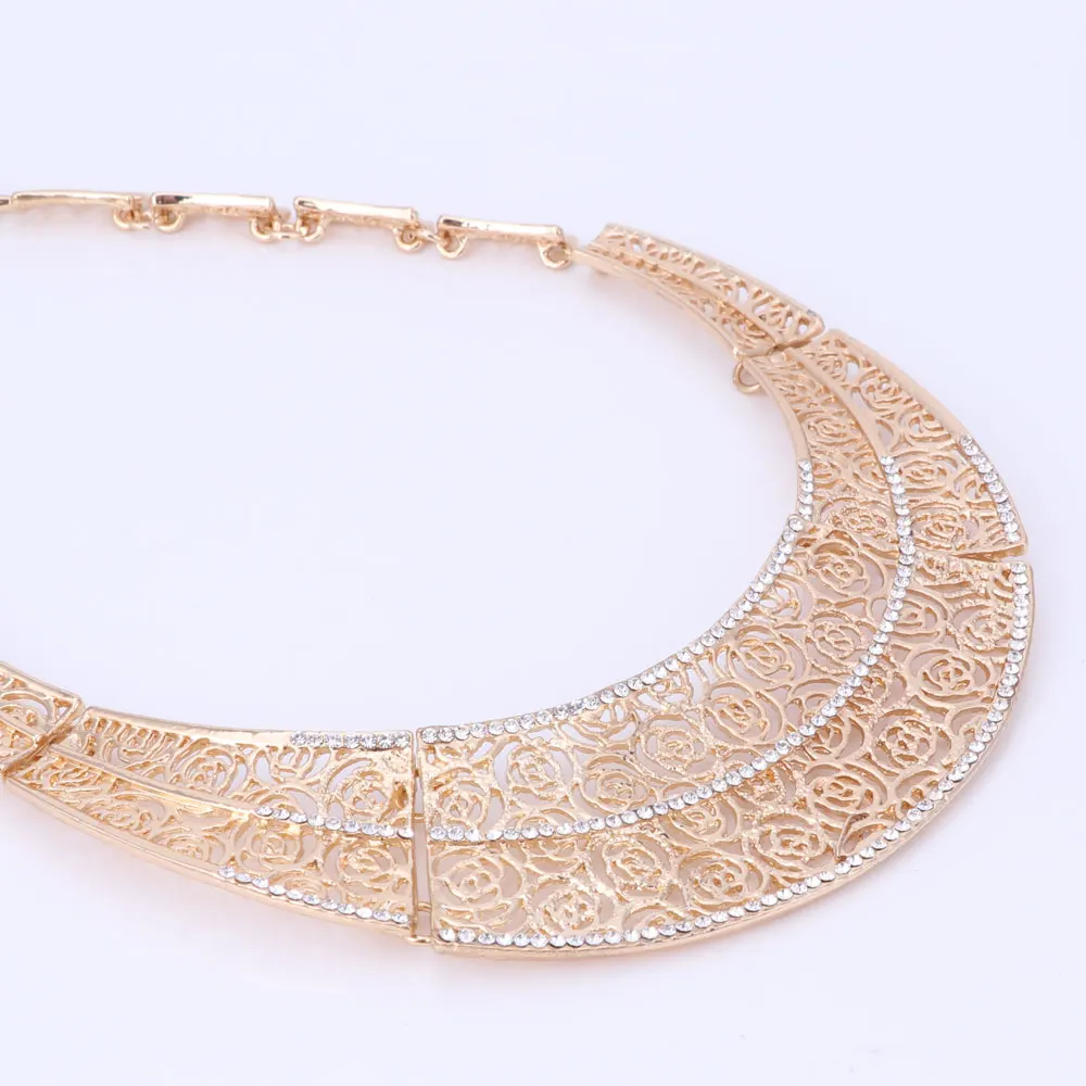 Новинка модное золотистое свадебное ожерелье и серьги с кристаллами ювелирный