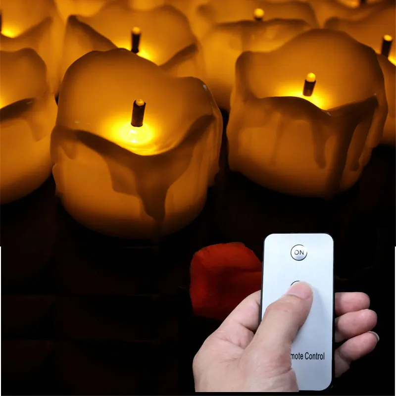 Pack of 6 Flickering battery candles with remote control,yellow light black wick flameless tealights,remote party candles
Pack of 6 Flickering battery candles with remote control,yellow light black wick flameless tealights,remote party candles