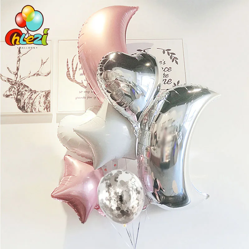 9pcs Big Moon Gold silver pink Foil balloon 18 inch heart star Helium Globos birthday party wedding Decorate Confetti balloons
9pcs Big Moon Gold silver pink Foil balloon 18 inch heart star Helium Globos birthday party wedding Decorate Confetti balloons
