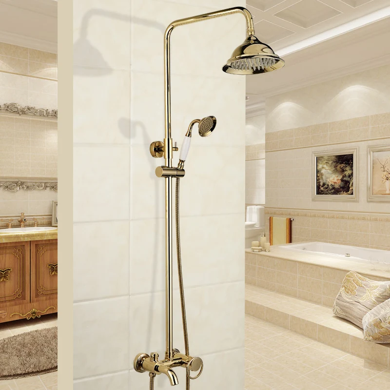 New Arrival Shower Set Gold Brass Rainfall Shower Faucet+Tub Mixer Tap+Hand held Shower Bath and shower faucet
New Arrival Shower Set Gold Brass Rainfall Shower Faucet+Tub Mixer Tap+Hand held Shower Bath and shower faucet