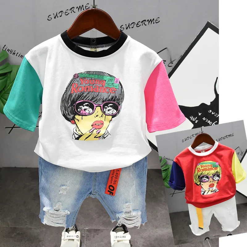 Summer Children Clothes Suits Sport Suit Patchwork Cartoon T-shirt+Shorts Jeans Outfit Kids Clothes Toddler Boys Clothing Set
Summer Children Clothes Suits Sport Suit Patchwork Cartoon T-shirt+Shorts Jeans Outfit Kids Clothes Toddler Boys Clothing Set