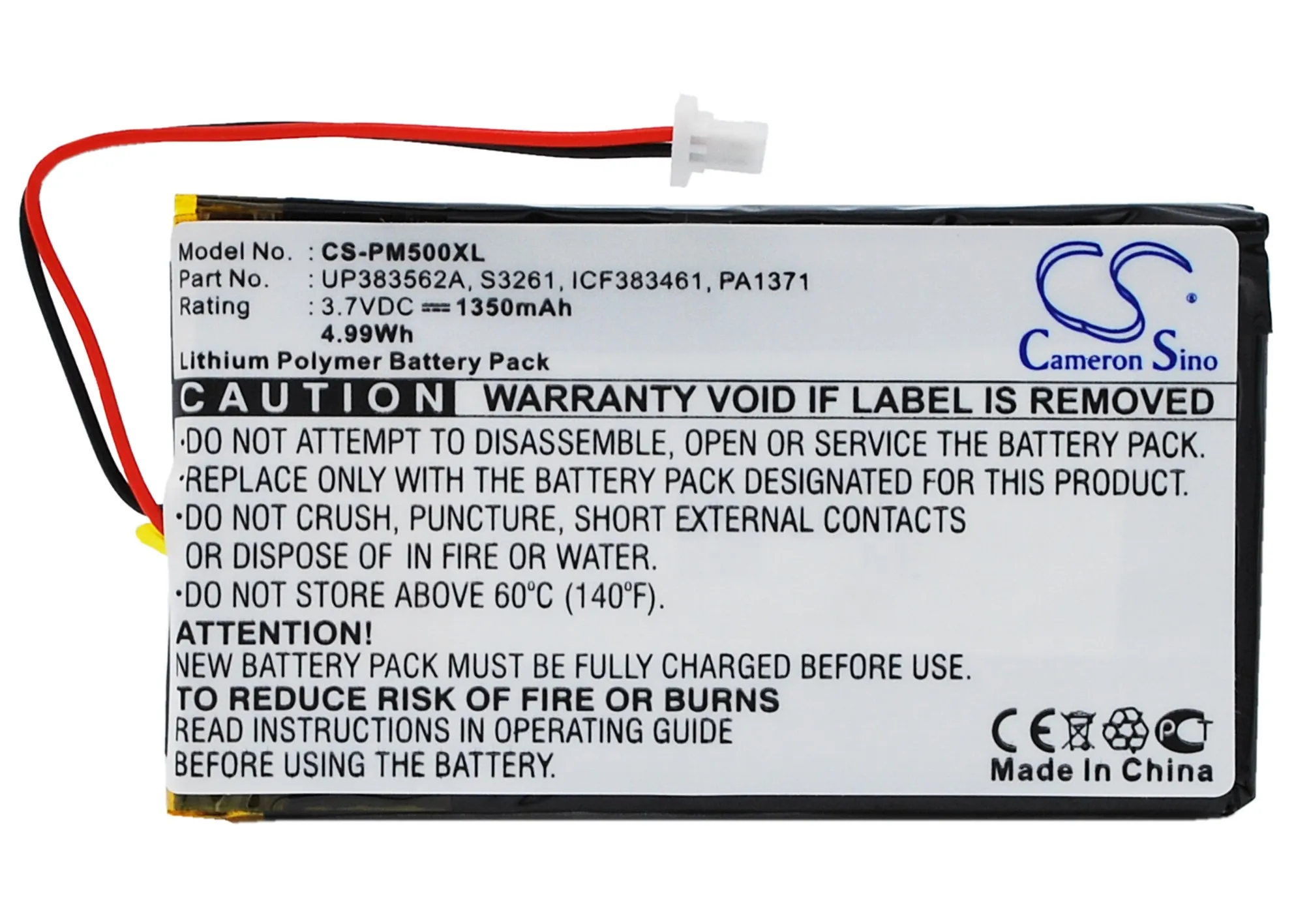 Cameron Sino 1350mAh Battery for Palm M500 M505 M515,IA1TB12B1 ICF383461 LAB363562B PA1371 S3261 UP383562A
Cameron Sino 1350mAh Battery for Palm M500 M505 M515,IA1TB12B1 ICF383461 LAB363562B PA1371 S3261 UP383562A