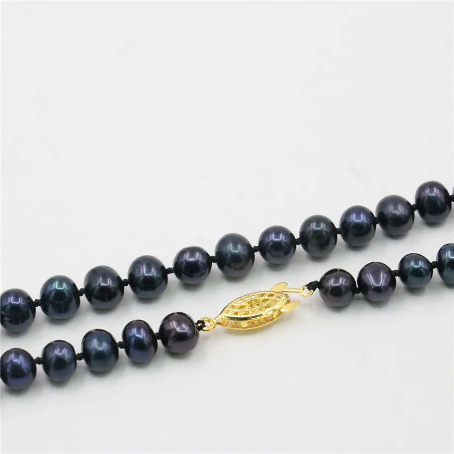 AAA 7-8 мм натуральный черный акоя культивированный жемчуг ожерелье ручной работы