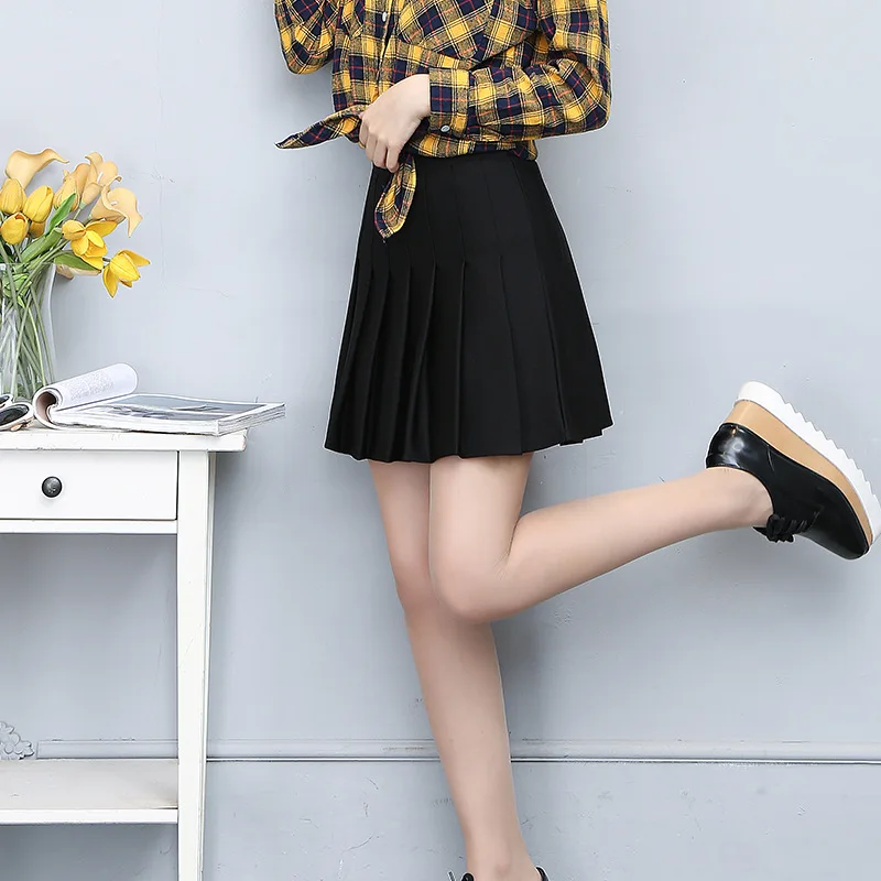 Pleated All Match Short Skirt Women's High Waist School Uniforms Mini Spring Style Fashion Women Solid Color A-line | Женская одежда