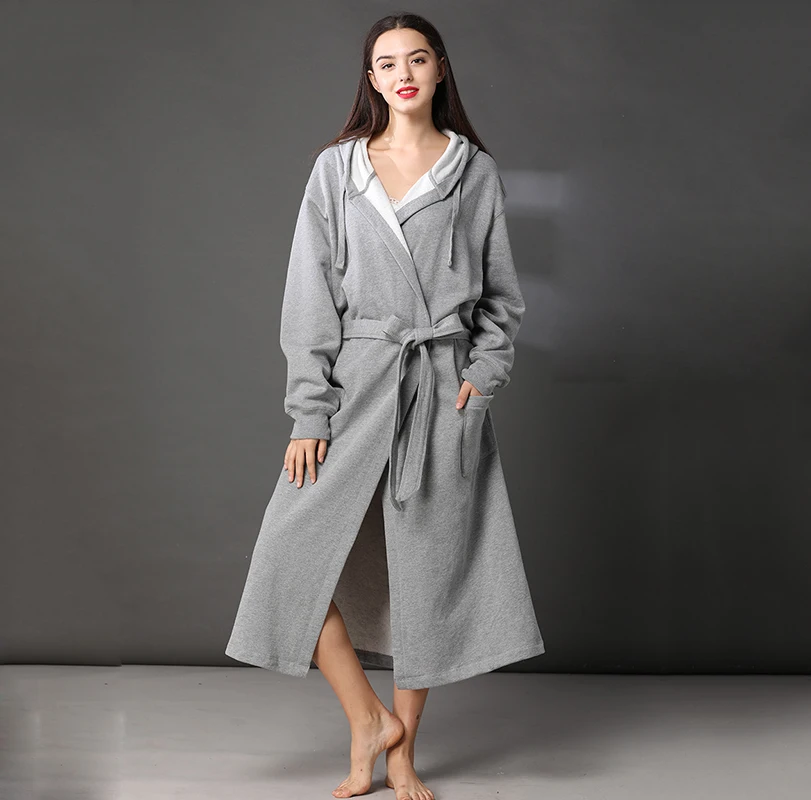 Cotton gray solid long women bathrobe with hat plus size bath robe dressing gown for women
Cotton gray solid long women bathrobe with hat plus size bath robe dressing gown for women