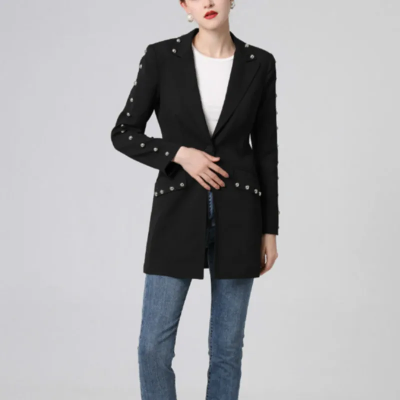High-end Women Long Blazers Designer Personality Rivet 2019 Autumn Winter Outerwear Coats Feminine Black Notched Collar Jackets
High-end Women Long Blazers Designer Personality Rivet 2019 Autumn Winter Outerwear Coats Feminine Black Notched Collar Jackets