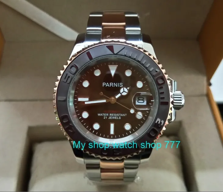 41MM PARNIS Coffee color dial 21 jewels Automatic Self-Wind movement Ceramic bezel Sapphire Crystal luminous men's watch df137a
41MM PARNIS Coffee color dial 21 jewels Automatic Self-Wind movement Ceramic bezel Sapphire Crystal luminous men's watch df137a