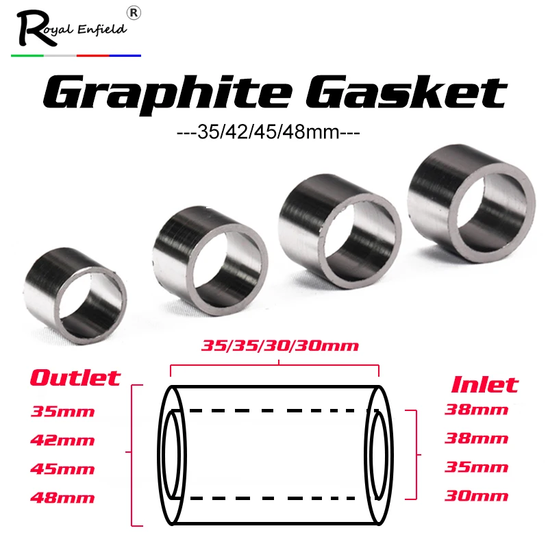 

Выхлопная труба мотоцикла или автомобиля, Графитовая прокладка для глушителя, винтажное уплотнительное кольцо, 35 мм, 42 мм, 45 мм, 48 мм