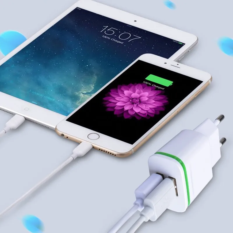 США ЕС Plug 2 Порты светодиодный свет USB Зарядное устройство 5 В 2A сетевой адаптер