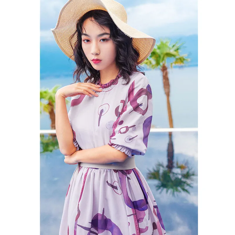 Vintage Slim Dress Women's three quarter Sleeve Waist Belted Dress Holiday Beach Print round neck fashion ladies maxi Dress
Vintage Slim Dress Women's three quarter Sleeve Waist Belted Dress Holiday Beach Print round neck fashion ladies maxi Dress