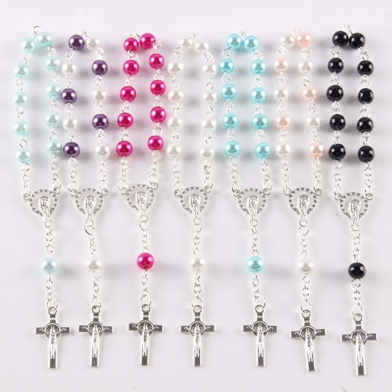 

6MM Glass Pearl Catholic Rosary Bracelet Glass Beads Decade Rosary Many Colors 12 Pcs/ Lot