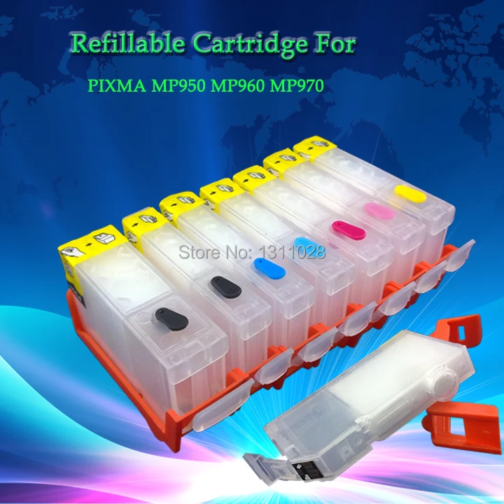 

PGI-5BK CLI-8BK 8C 8M 8Y 8PC 8PM chipped refillable cartridges for CANON PIXMA MP950 MP960 MP970,7PCS 1 SET,FREE SHIPPING